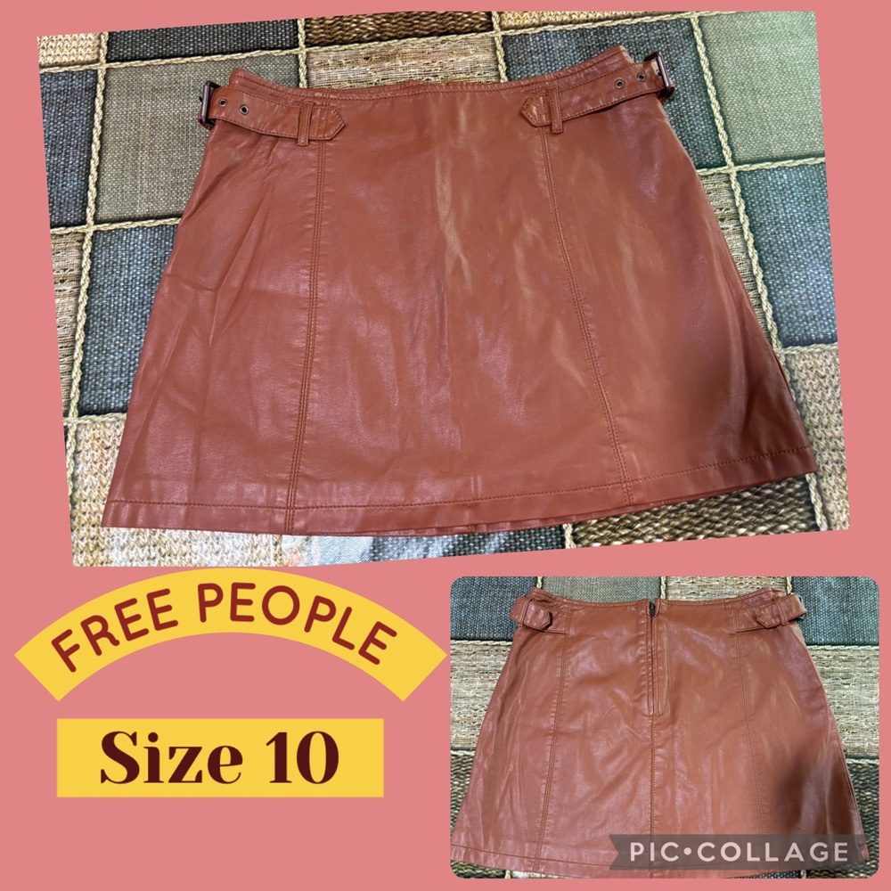 🩷🩷Free People Tan Honey Leather A-Line Skirt vegan size 10💖💖